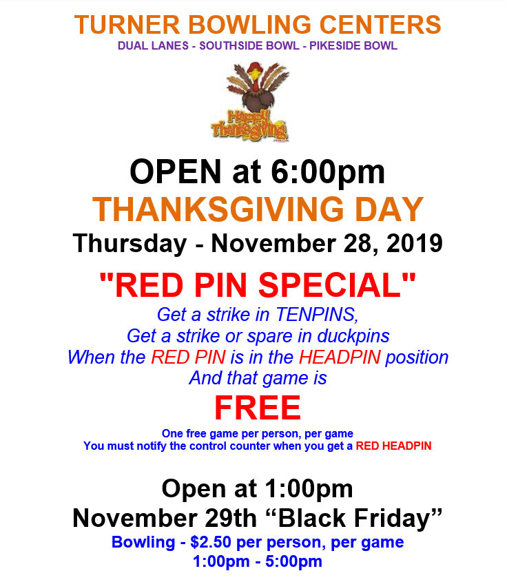 Turner Bowling Centers Ten Pin Bowling Duck Pin Bowling Family